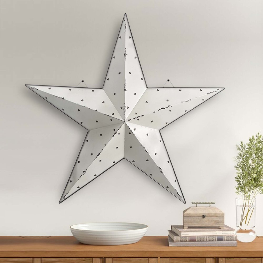 35" X 37" White Galvanized Metal Star Hanging Wall Decor