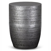 20" Antique Silver Distressed Iron Round Drum End Table