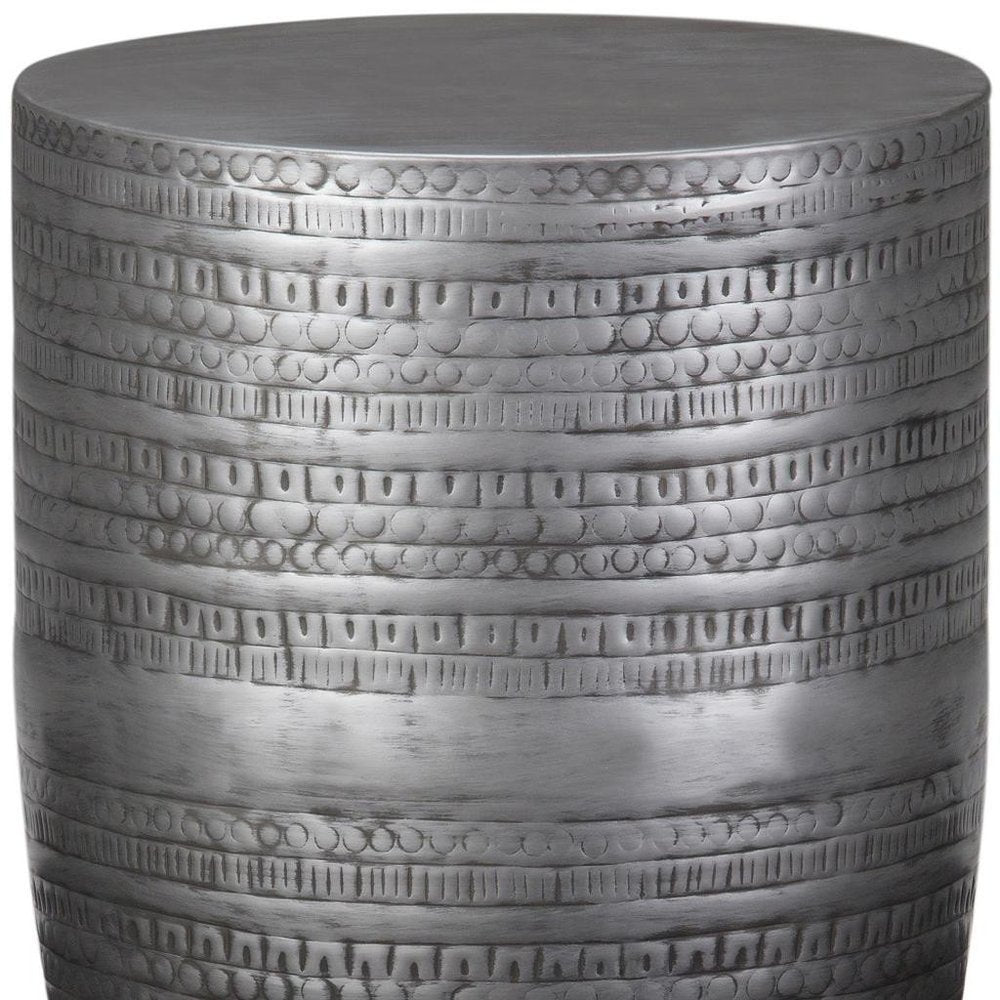 20" Antique Silver Distressed Iron Round Drum End Table