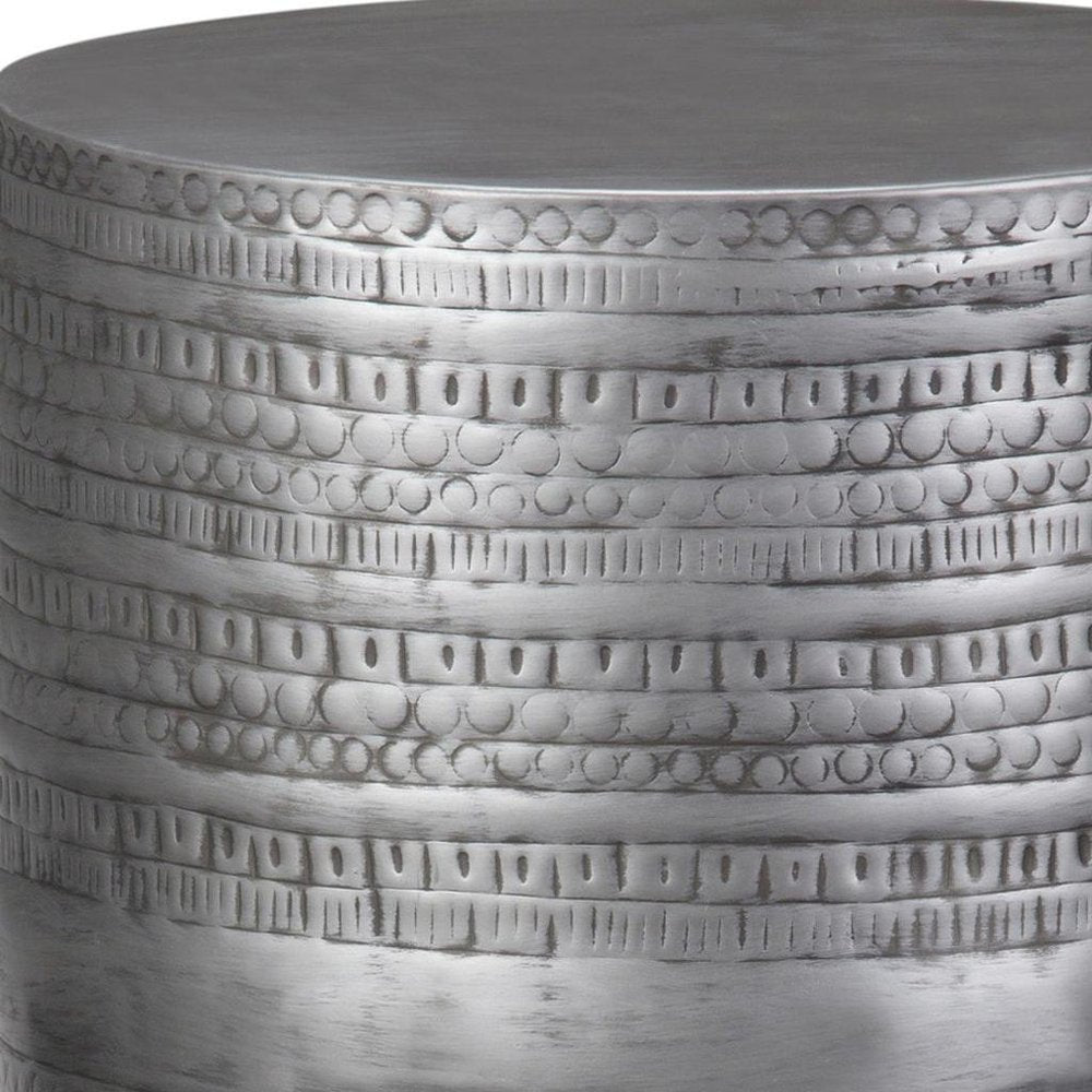 20" Antique Silver Distressed Iron Round Drum End Table
