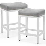 Set of Two 22" Gray and White Faux Leather and Steel Backless Bar Chairs