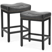 Set of Two 22" Black Faux Leather and Steel Backless Bar Chairs