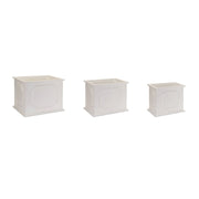 Set of Three White Wood Geometric Rectangular Planter Boxes