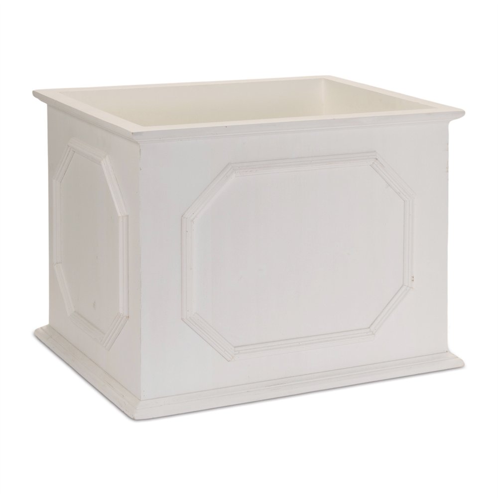 Set of Three White Wood Geometric Rectangular Planter Boxes