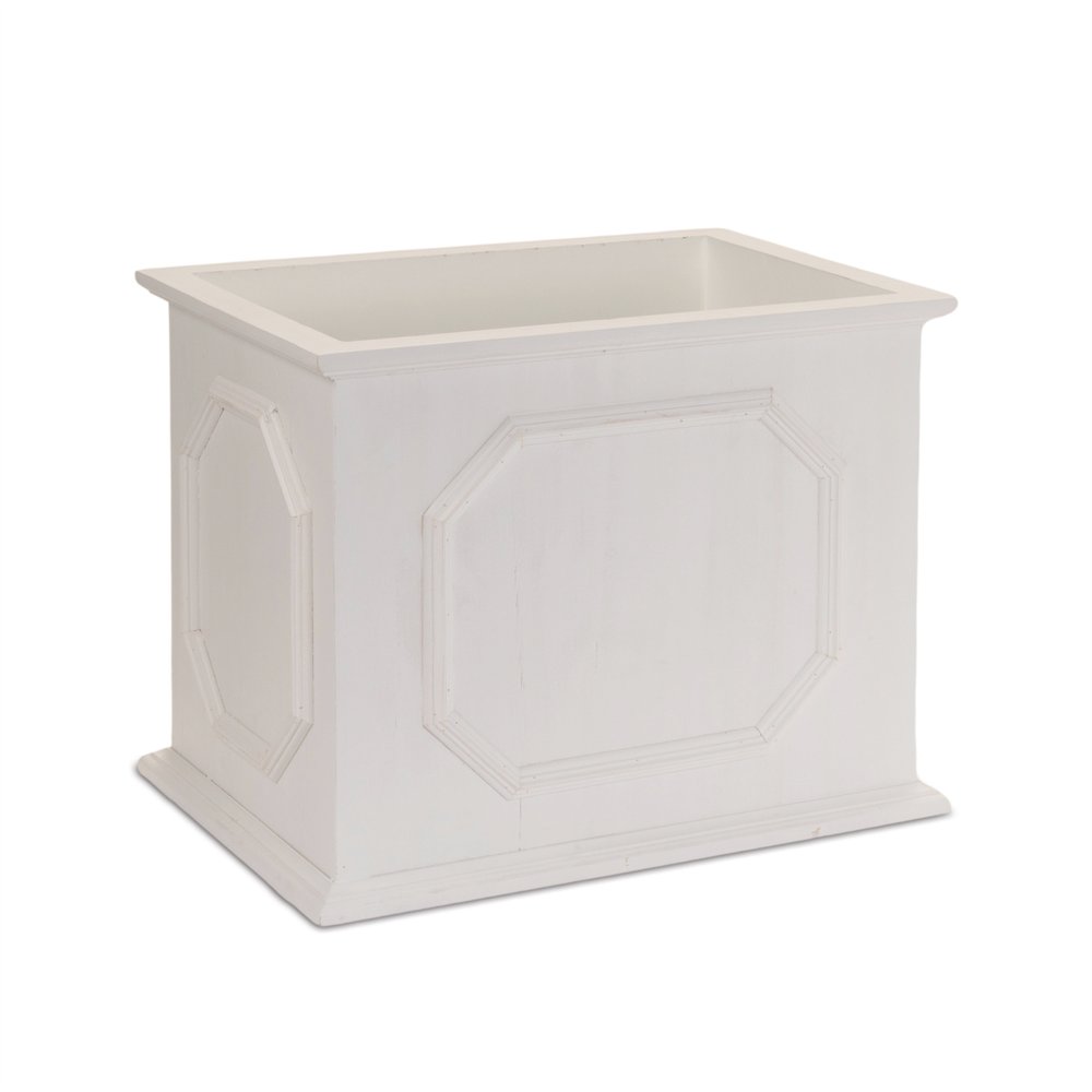 Set of Three White Wood Geometric Rectangular Planter Boxes
