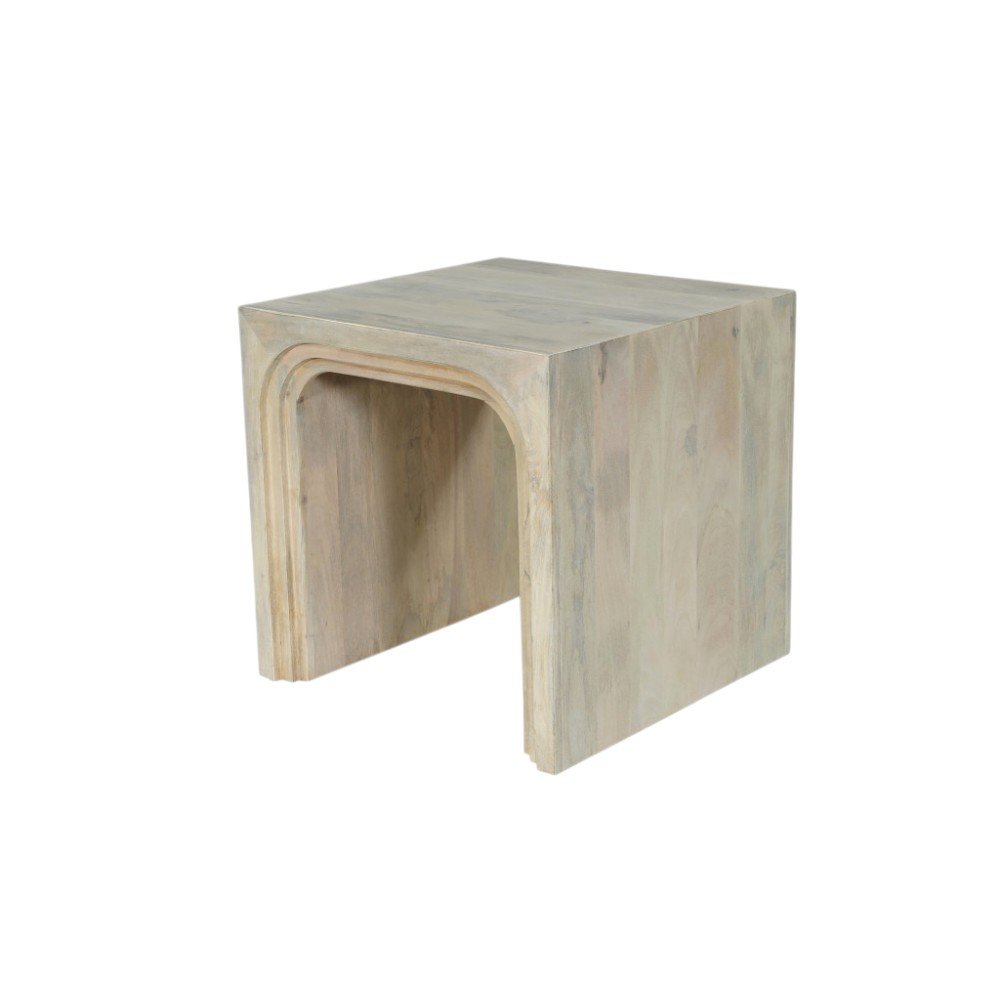 24" White Solid Wood Square Sled End Table