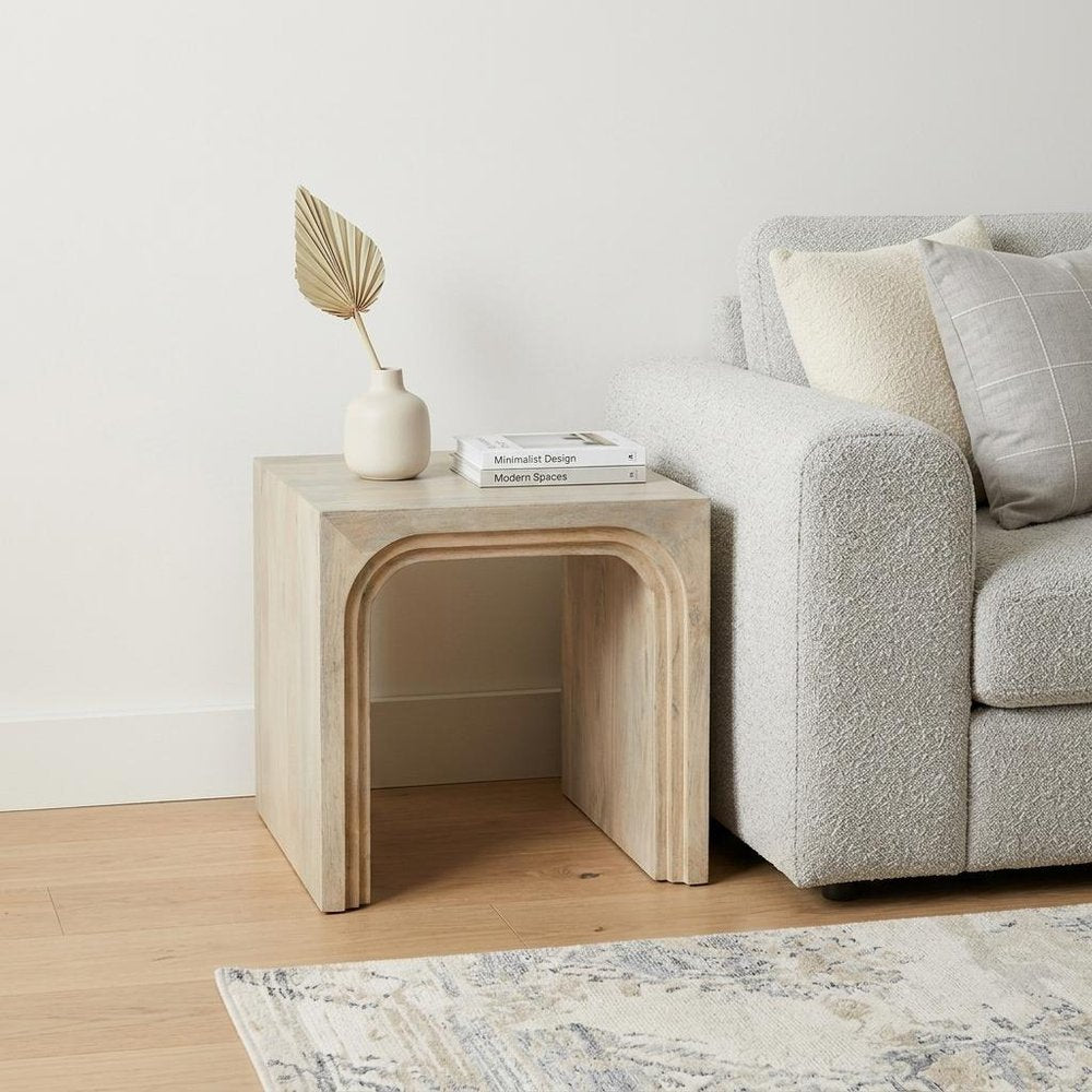 24" White Solid Wood Square Sled End Table