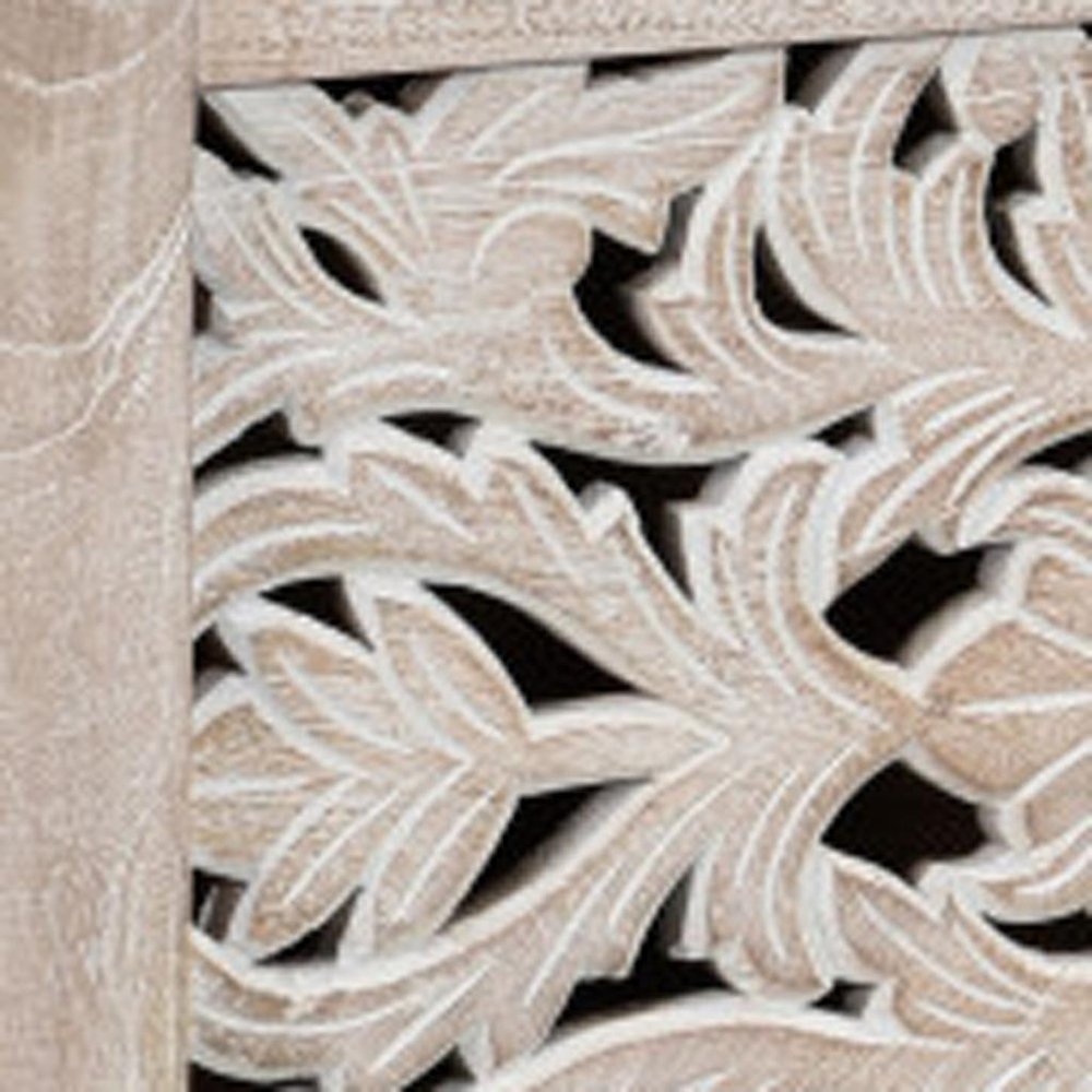 52" White Distressed Solid Wood Carved Floral Storage Ottoman