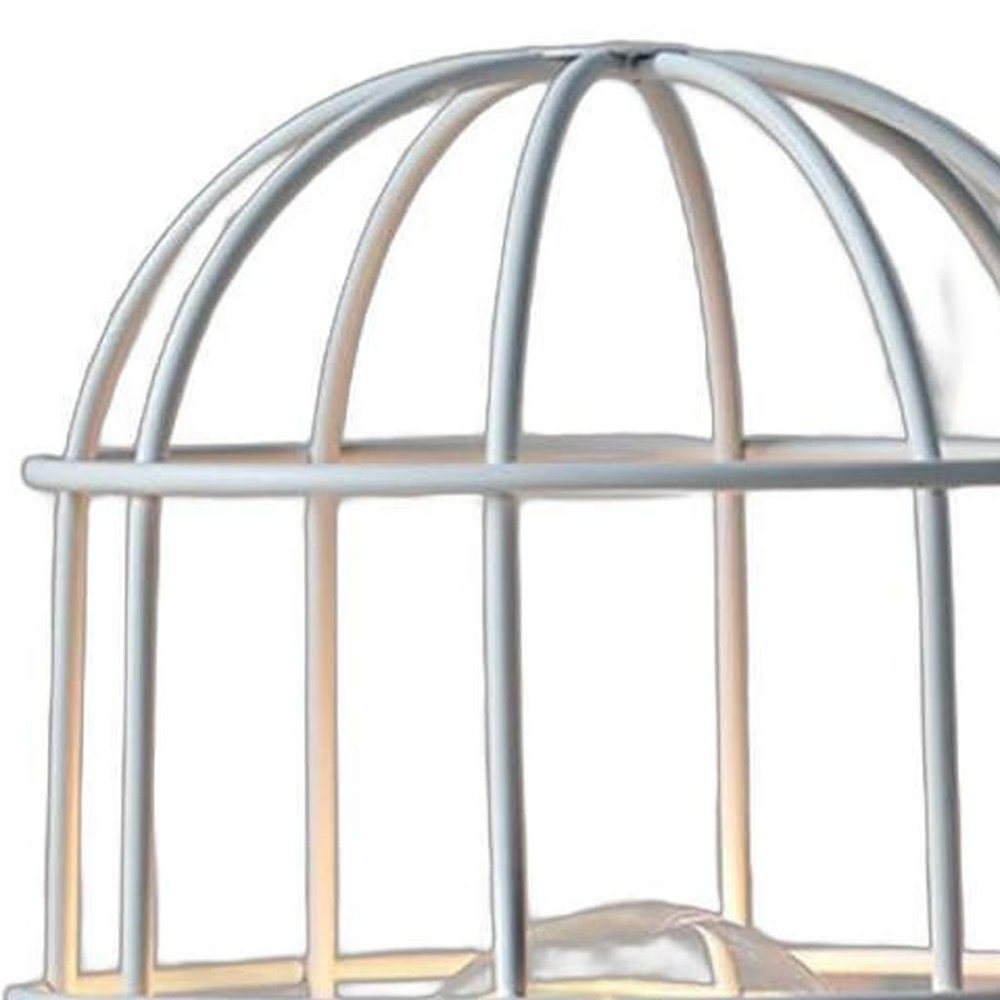 10" White Battery Operated Lamp With Cage Cylinder Shade