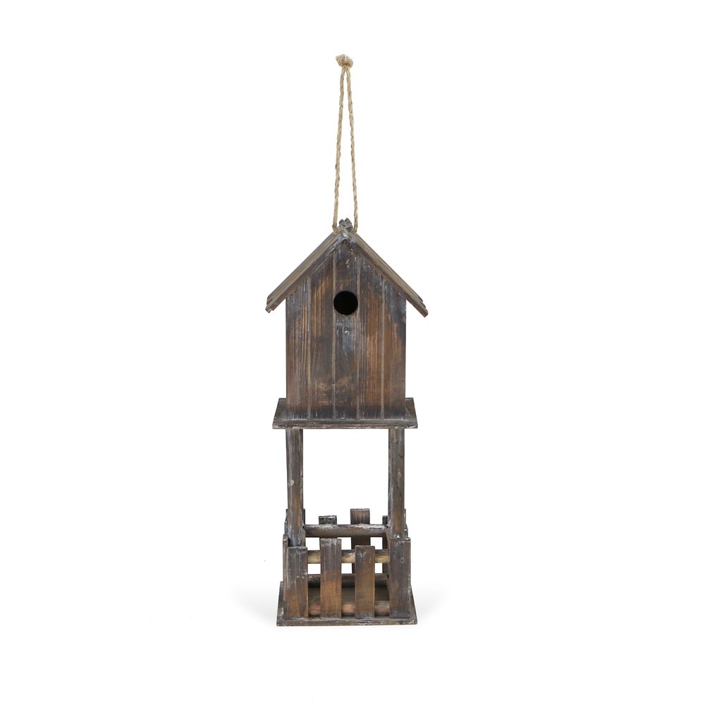 23" Brown Wood House Hand Painted Decorative Bird House