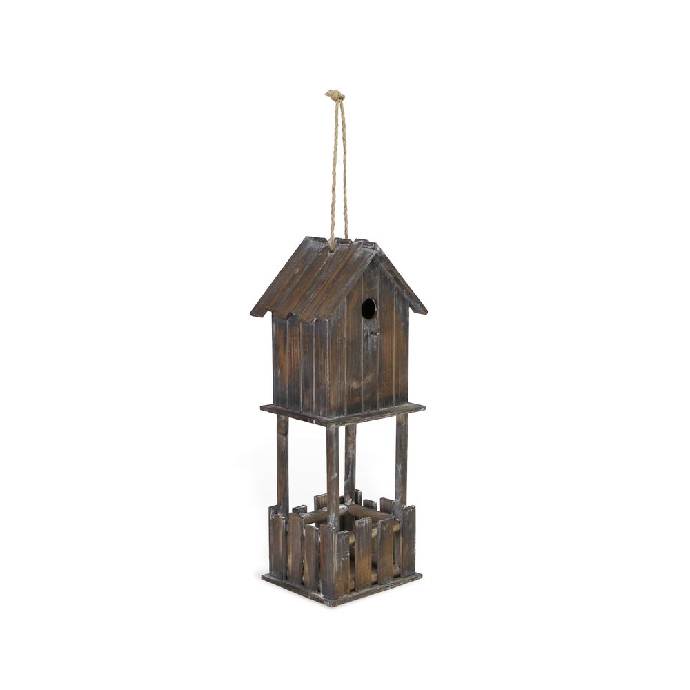 23" Brown Wood House Hand Painted Decorative Bird House
