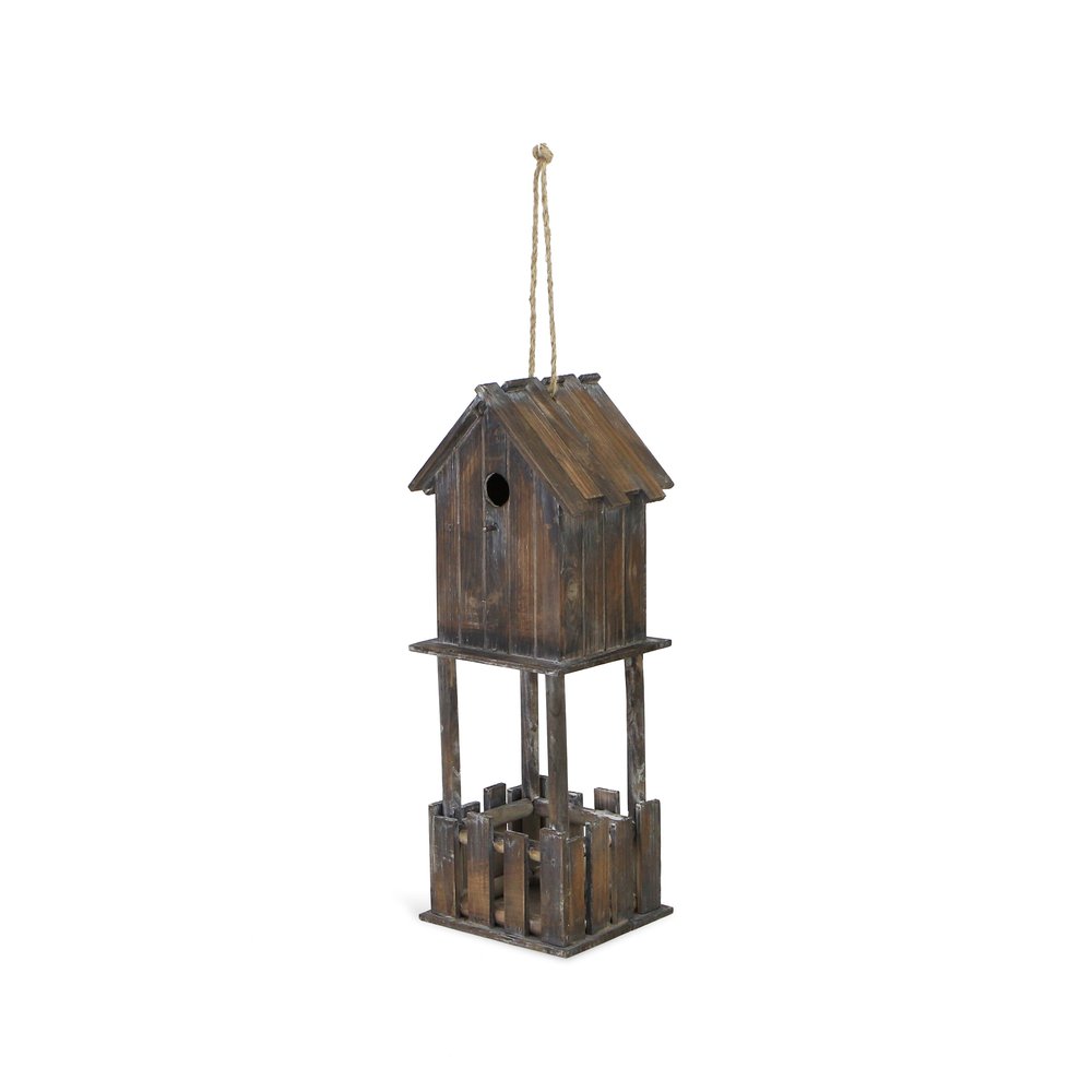 23" Brown Wood House Hand Painted Decorative Bird House