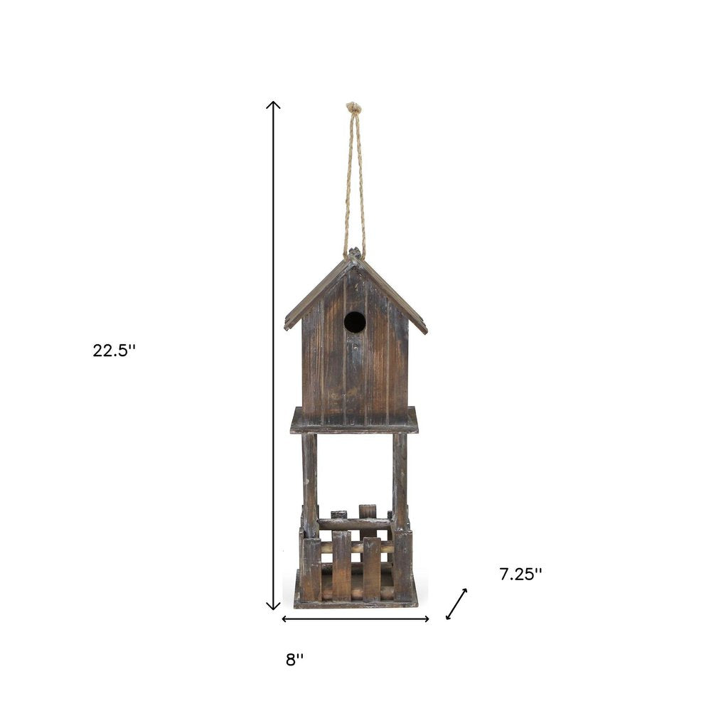 23" Brown Wood House Hand Painted Decorative Bird House