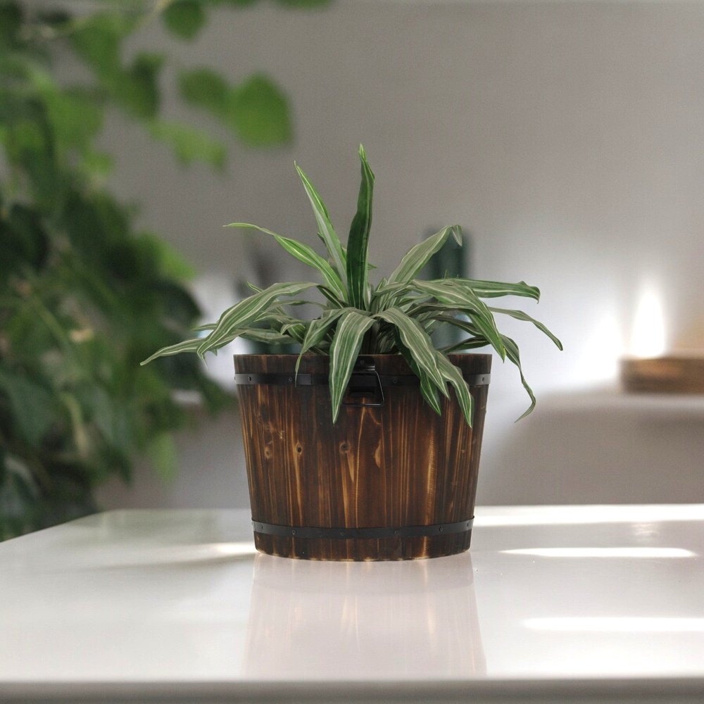 Brown Wood And Metal 1000 Ounce Round Distressed Planter Box