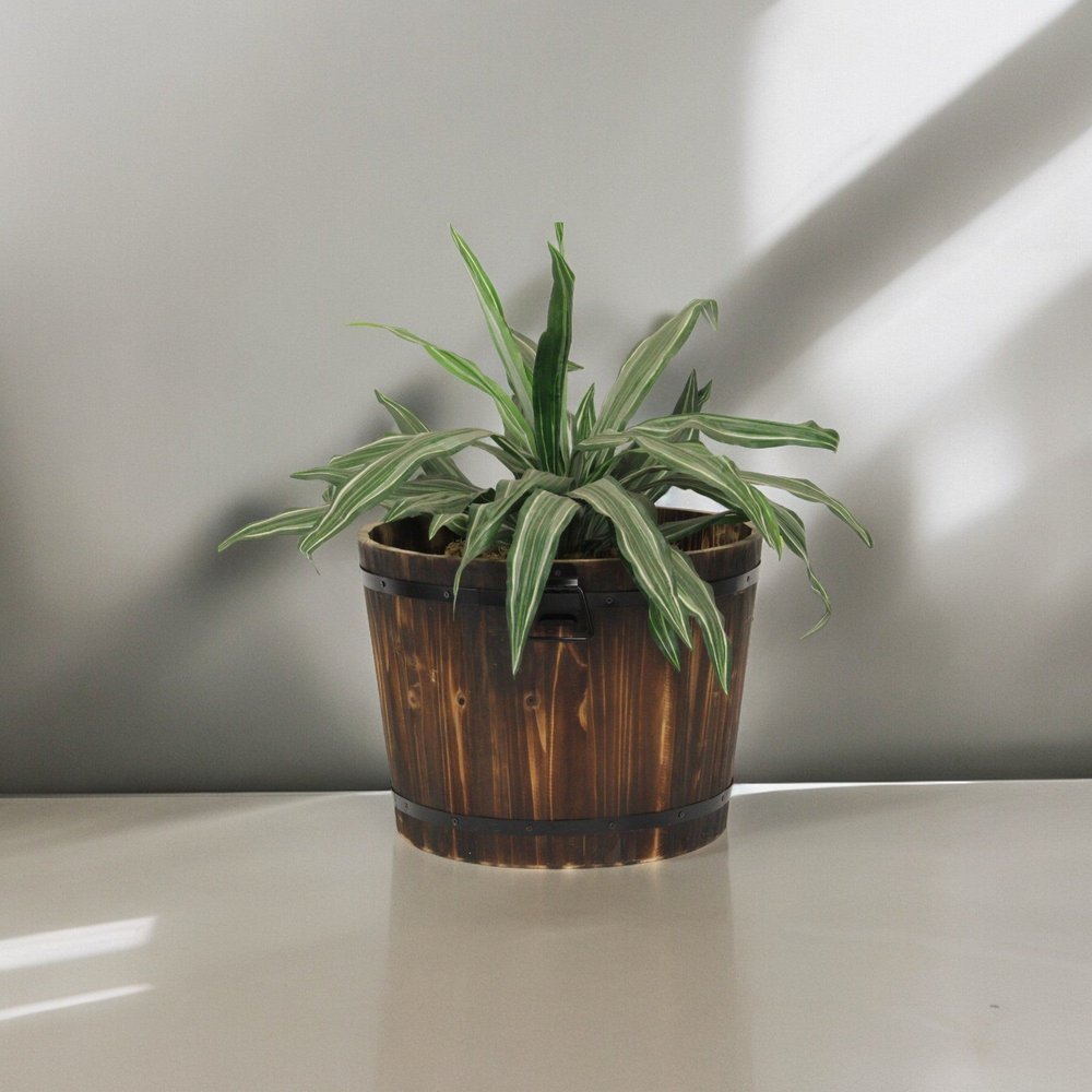 Brown Wood And Metal 1000 Ounce Round Distressed Planter Box