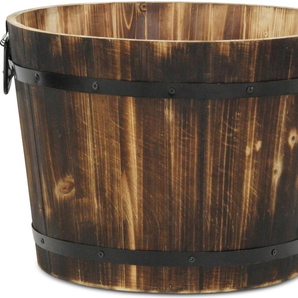 Brown Wood And Metal 800 Ounce Round Distressed Planter Box