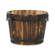 Brown Wood And Metal 800 Ounce Round Distressed Planter Box