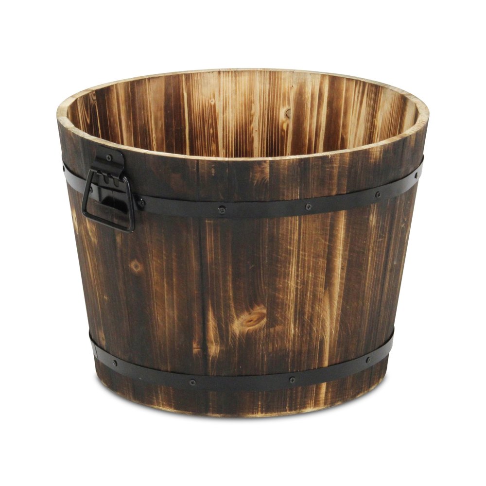 Brown Wood And Metal 800 Ounce Round Distressed Planter Box