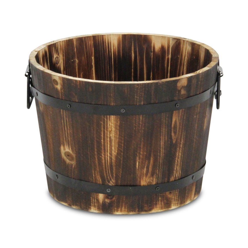 Brown Wood And Metal 400 Ounce Round Distressed Planter Box