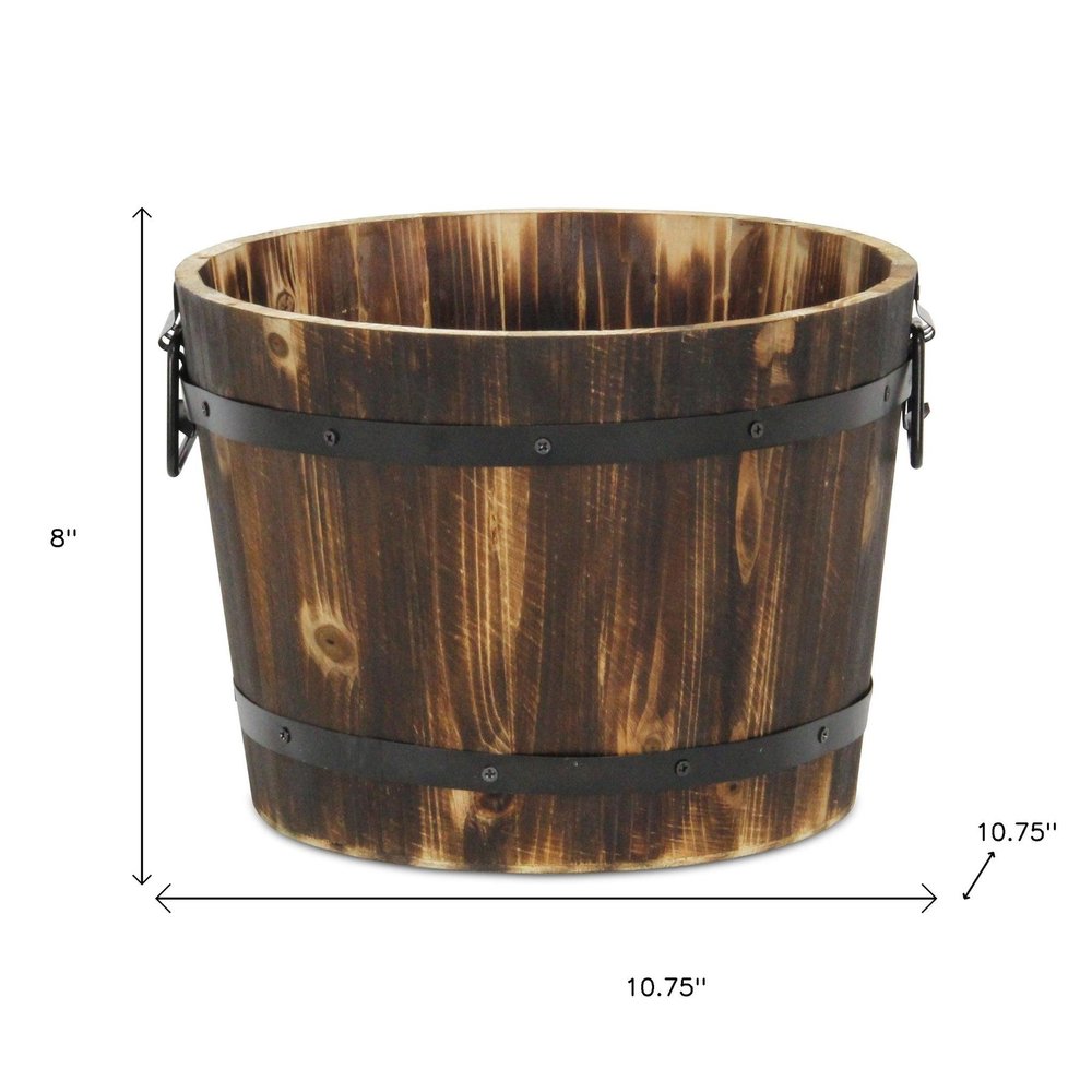 Brown Wood And Metal 400 Ounce Round Distressed Planter Box