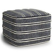 18" Navy Blue And White Polyester Outdoor Pouf Ottoman