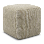 18" Cream Polyester Cube Outdoor Pouf Ottoman