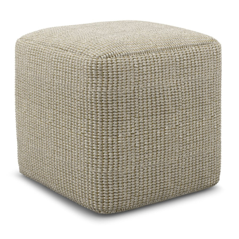 18" Cream Polyester Cube Outdoor Pouf Ottoman