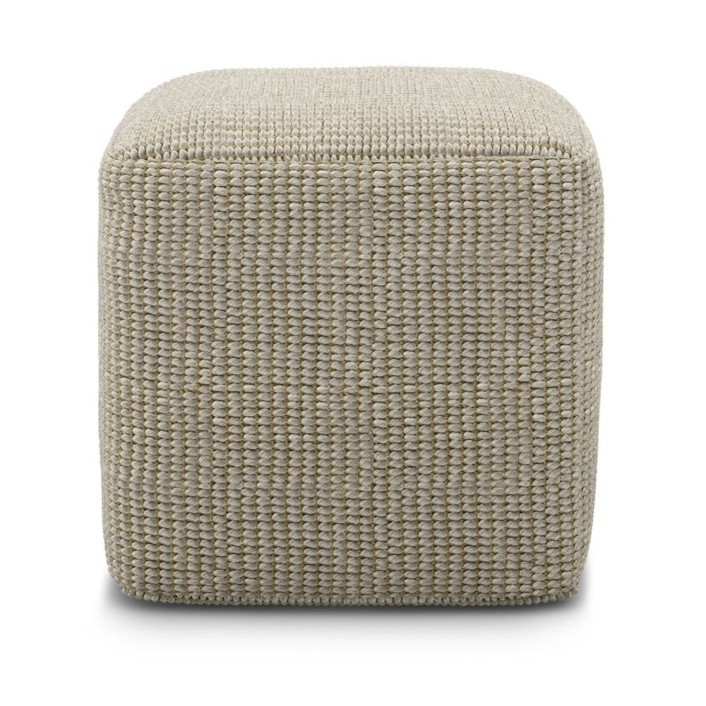 18" Cream Polyester Cube Outdoor Pouf Ottoman