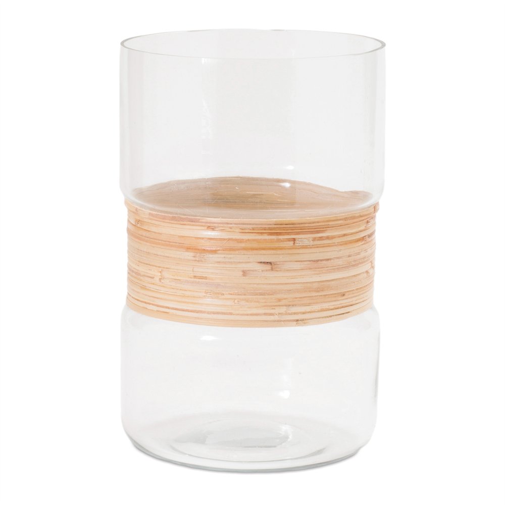 Set of Two Clear And Beige Abstract Glass Tabletop Pillar Candle Holders