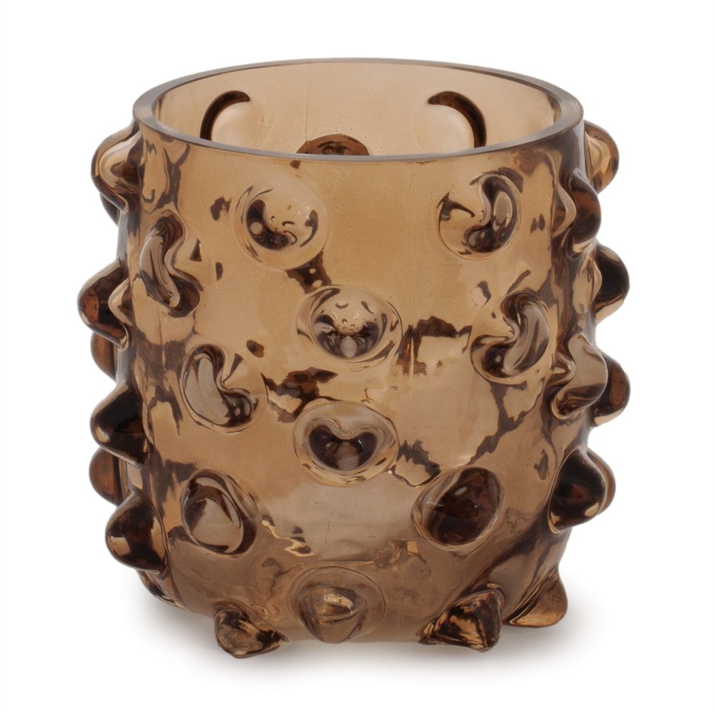 Set of Four Brown Glass Tabletop Pillar Candle Holders