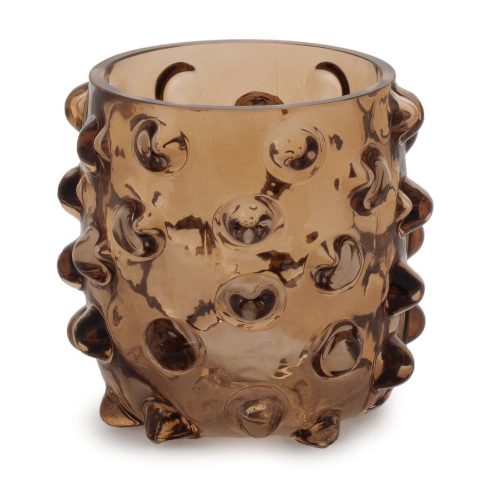 Set of Four Brown Glass Tabletop Pillar Candle Holders