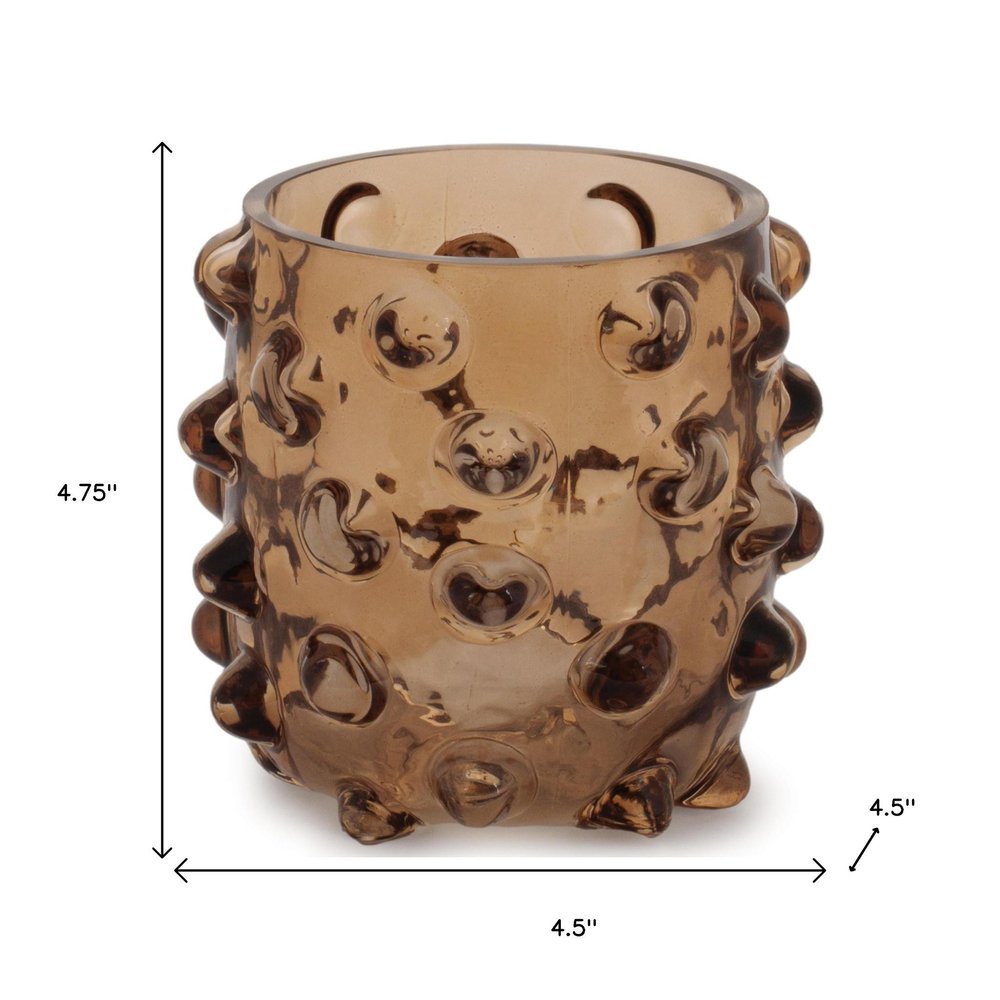 Set of Four Brown Glass Tabletop Pillar Candle Holders