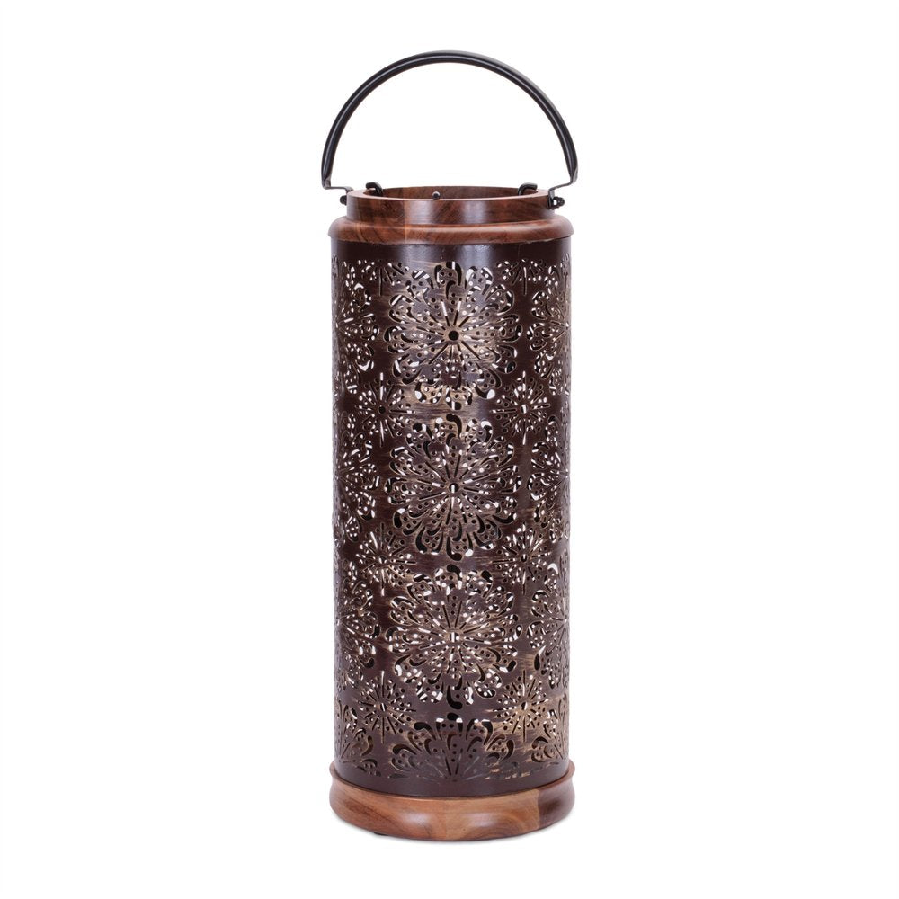 19" Brown Abstract Manufactured Wood Tabletop Pillar Candle Holder