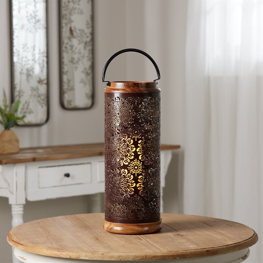 19" Brown Abstract Wood Tabletop Pillar Candle Holder