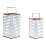 Set of Two White Abstract Metal Tabletop Pillar Candle Holders
