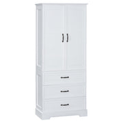 Tall Bathroom Storage Cabinet With 2 Doors And Drawers, Adjustable Shelf - White