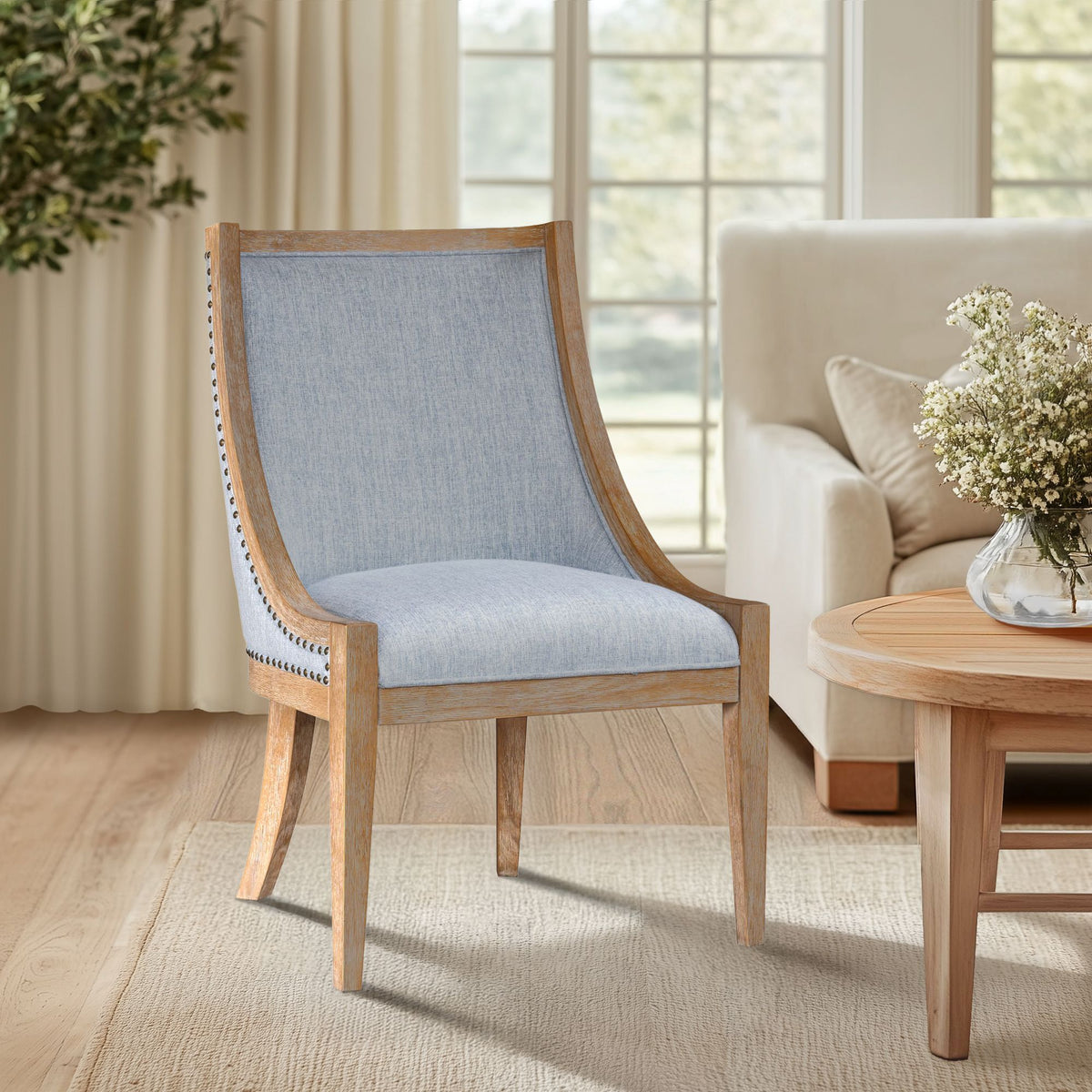 Elmcrest - Upholstered Dining Chair With Nailhead Trim - Light Blue