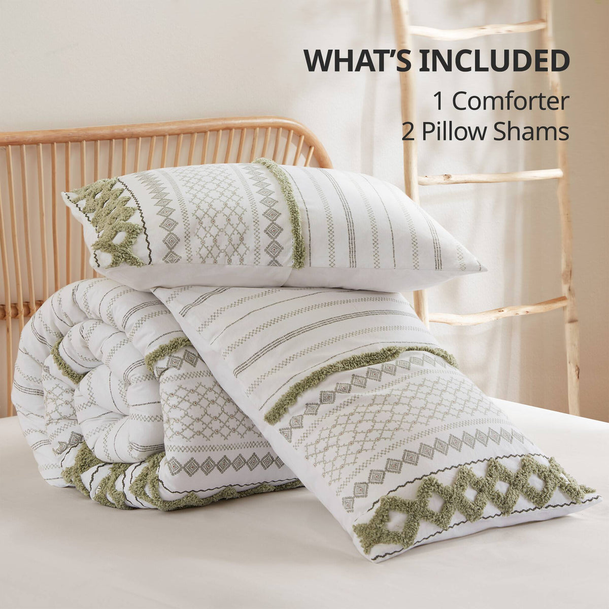 Imani - 3 Piece Full/Queen Printed Comforter Set - Sage/Ivory