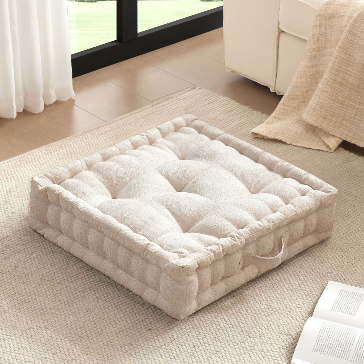 Azza - Poly Square Floor Pillow Cushion - Ivory