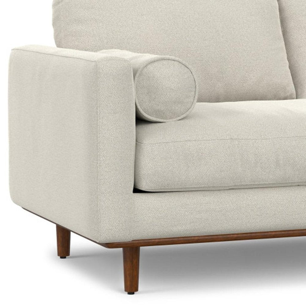 72" Cream Fabric Sofa With Brown Legs