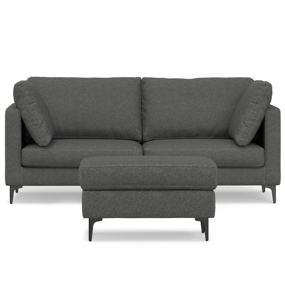 76" Gray Fabric Sofa With Ottoman With Black Legs