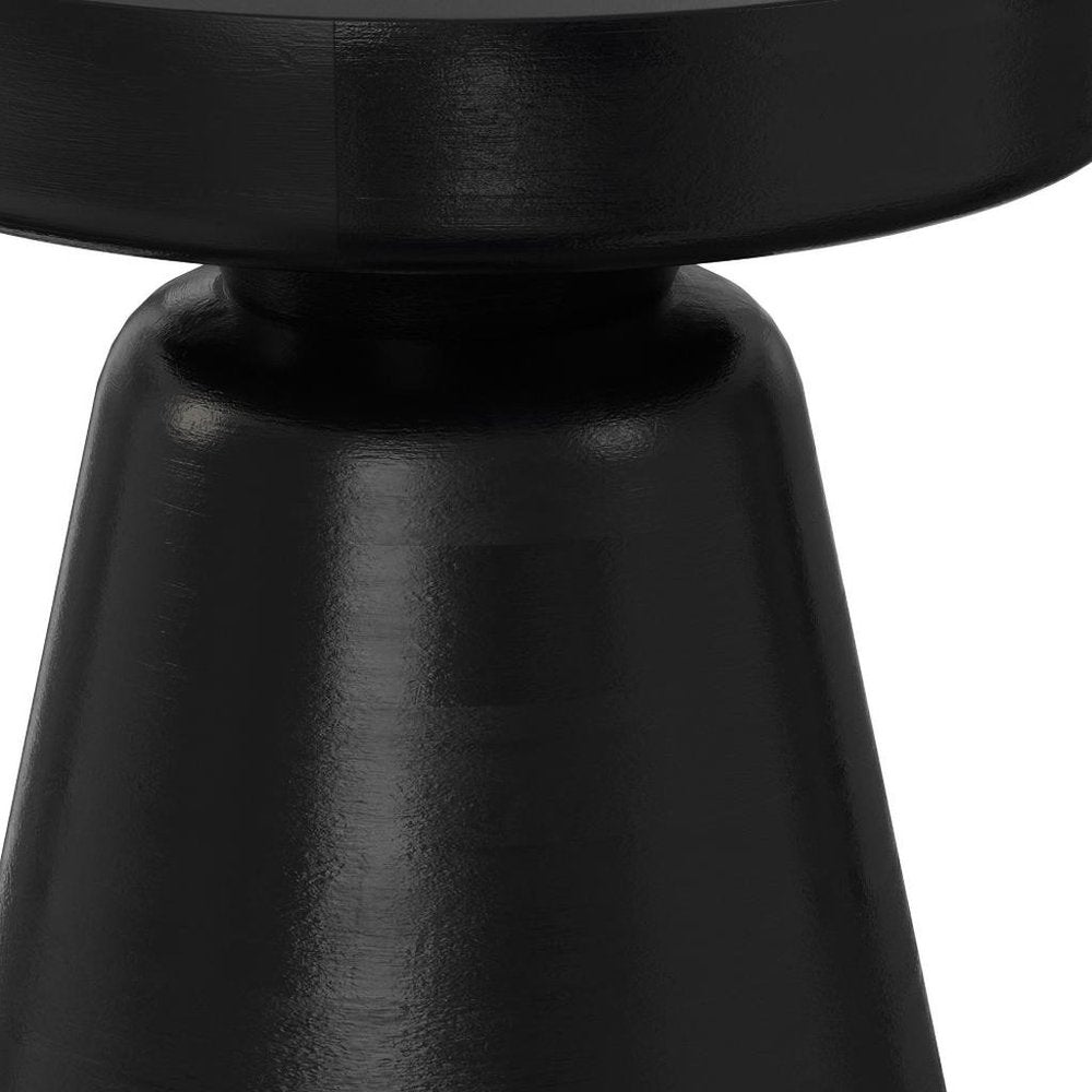 18" Black Solid Wood Round Pedestal End Table
