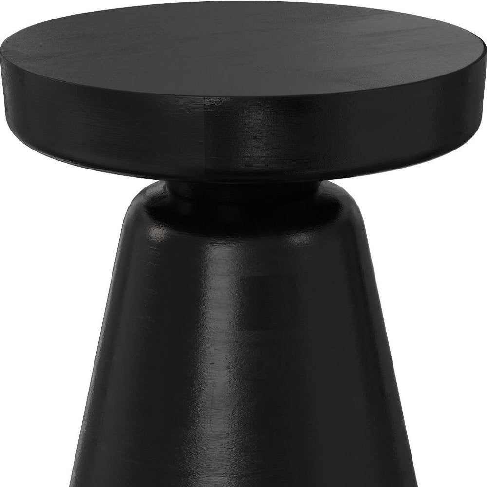 18" Black Solid Wood Round Pedestal End Table