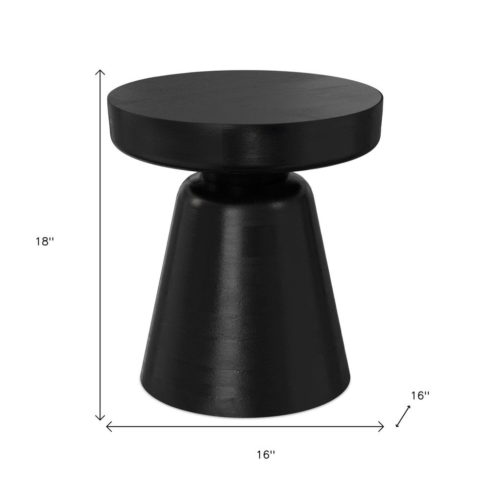 18" Black Solid Wood Round Pedestal End Table