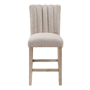 Set of Two 26" Beige and Natural Fabric and Wood Bar Height Bar Chairs