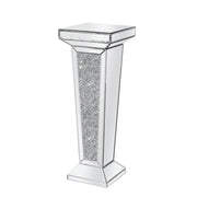 35" Silver Mirrored Glass And Faux Crystals Pedestal Accent Table