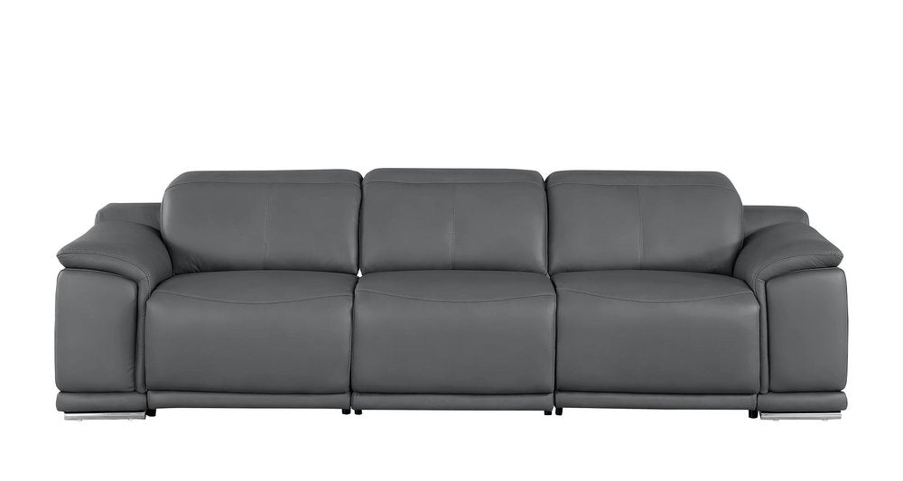 107" Light Gray Top Grain Leather Reclining USB Sofa