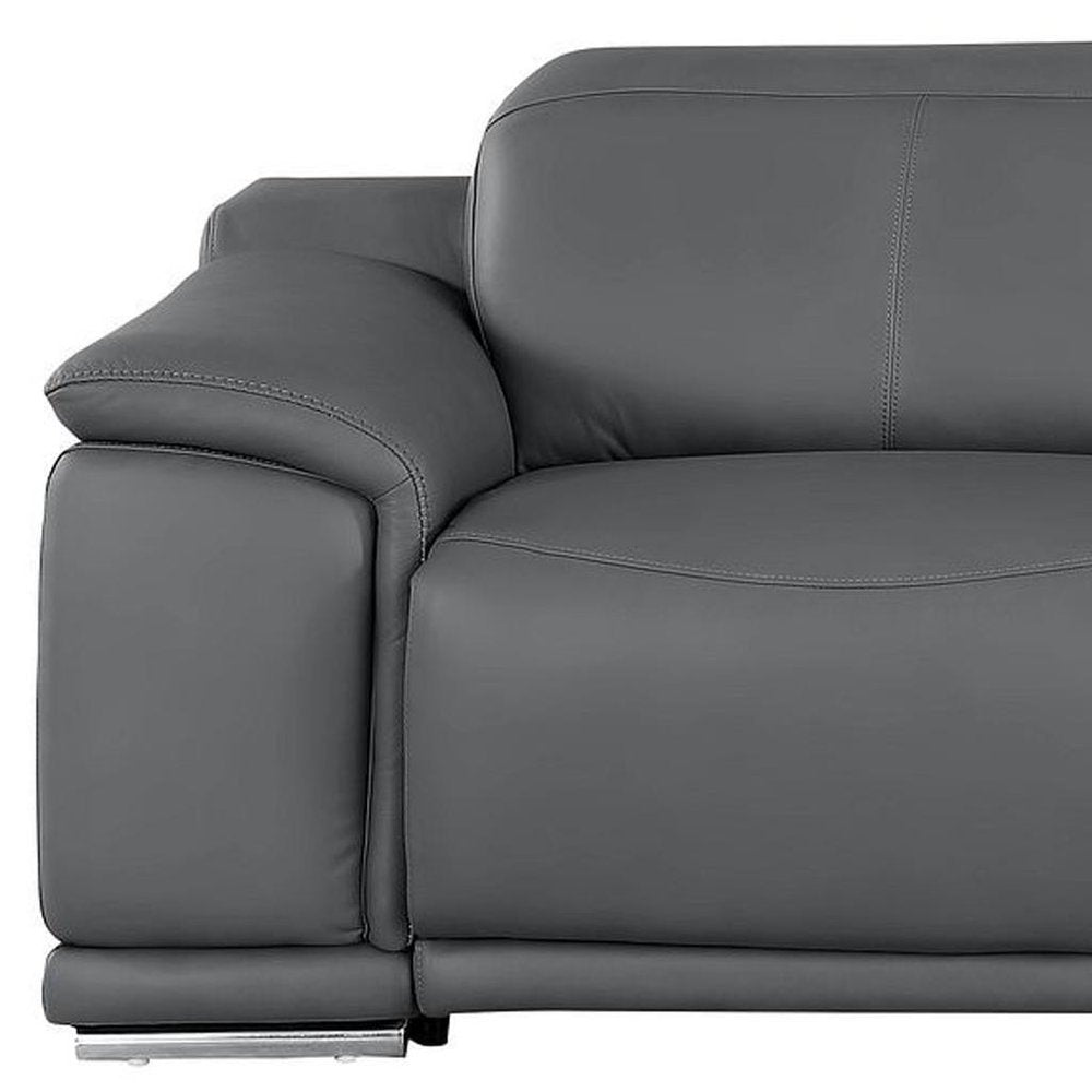 107" Light Gray Top Grain Leather Reclining USB Sofa