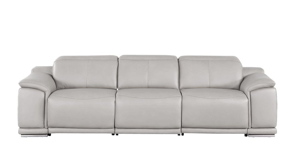 107" Light Gray Top Grain Leather Reclining USB Sofa