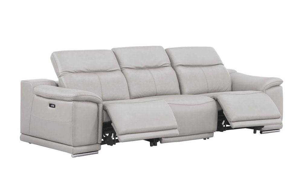 107" Light Gray Top Grain Leather Reclining USB Sofa